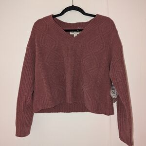 Envy Pink V-Neck Sweater Cozy Knit Casual